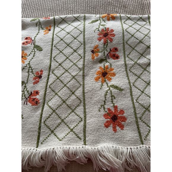 Vintage Floral Afghan Blanket Hand Knit Crochet Embroidered 46" x 68" - Picture 3 of 7